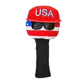 USA Golf Driver Head Cover Soft Plush Cute Cartoon American Ball with Cool Sunglasses Stylish Looking Thick Padding Protechtion Fit Regular 460cc Size Club Headcover