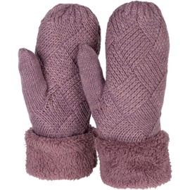 styleBREAKER 09010031 Women's Warm Winter Knitted Mittens, Gloves with Diamond Pattern, Thermal Fleece, Colour: Mauve