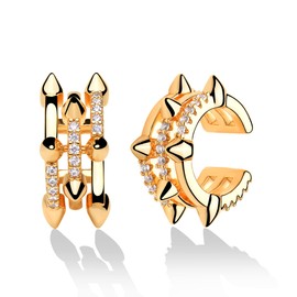 VALLOEY ROVER Women Ear Cuff Earrings CZ 14K Gold Plated Non-Piercing Wrap Earrings Wide Arrow Ear Cuff Clips Huggie Ear Cuffs Set of 2