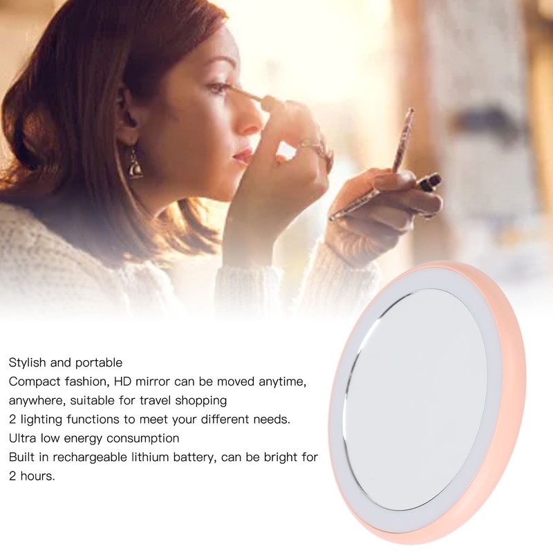 Compact Makeup Mirror with Light USB Rechargeable LED Round Portable