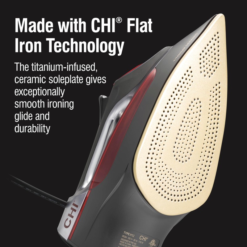 CHI Steam Iron for Clothes with 8’ Retractable Cord, 1700