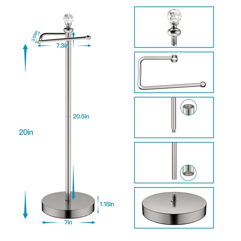 ROLABAM Toilet Paper Holder Stand with Crystal Head, Brushed Nickel