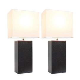Elegant Designs LC2000-BWN-2PK Modern Leather Table Lamps with White Fabric Shades, Espresso Brown