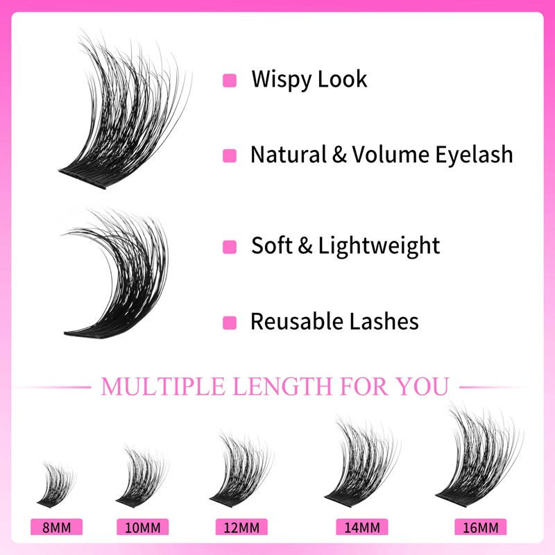 VEYESBEAUTY Lash Clusters Kit Individual Fluffy Lash Extensions Kit 3D