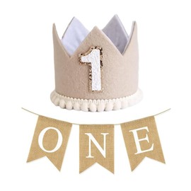 YREYBN 2 Pcs 1st Birthday Banner, 1st Birthday Hat, First Birthday Decorations Boy, Concise Cute Birthday Hat, Suitable for Boys And Girls On Their First Birthday Celebration Gift