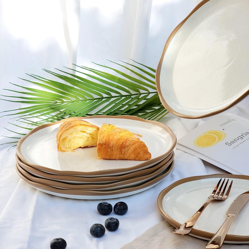 Lareina Plates and Bowls Set, 12 Pieces Farmhouse Ceramic Dinnerware