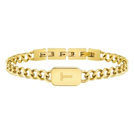 VNOX Gold Initial Bracelet - Men's Gold Plated Stainless Steel Cuban Link Chain, Letter Custom Initial Bracelet for Teens, Birthday Christmas Gifts for Young Men