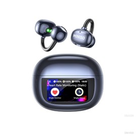 MINISO MS212 Open Ear Clip On Earbuds with Heart Rate Monitoring Lightweight Comfort Wireless Earbuds Bluetooth 5.4 Headphones, IPX5, LCD Full Color Touch Screen, Sports Ear Buds for Health Tracking
