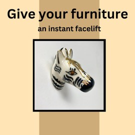 Ceramic Zebra Knob with Gold and Black Detail - Handle Kitchen Cupboard Home