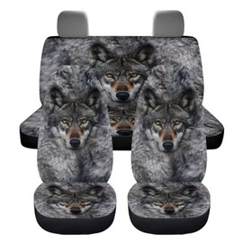 Fipuivrn Gray Wolf Pattern Car Seat Cover Full Set, Wear Resisting Auto Front and Rear Seat Protectors Anti Scratch Auto Interior Decoration Universal Fit Most Vehicles