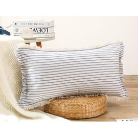 PANOD Decorative Boho Long Lumbar Pillow Cover 12x24,Super Soft Cotton Modern Long Rectangle Pillow Cover Pillow Case for Bed Sofa Couch Farmhouse Livingroom,Light Blue