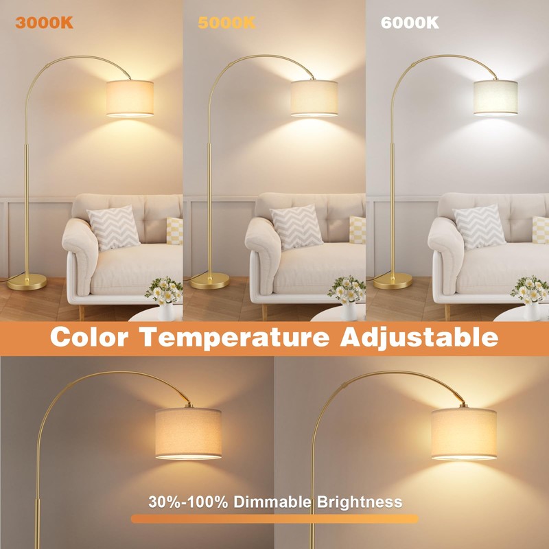 Ambimall Dimmable Arc Floor Lamp with Remote, Color Temperatures and