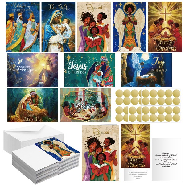Motiskyy 50 Pcs African American Religious Christmas Cards Bulk Assortment