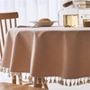 Linen Textured Round Tablecloth with Tassel - Waterproof Spill Proof