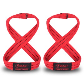 Beastpowergear Figure 8 Strap | Heavy Duty Deadlift Weight Lifting Power Wrist Strap | Weightlifting Powerlifting Shrugs Workout Men Women (Red/Black, Large 14” (8.5+ Wrist Circumference))