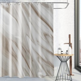 GCIREC Brown Marble Shower Curtain, Grey Brown Modern Abstract Wave Luxury Bathroom Curtain Bathtub Home Decor Waterproof Fabric Machine Washable with 12 PCS Hooks,72" Wx72 L