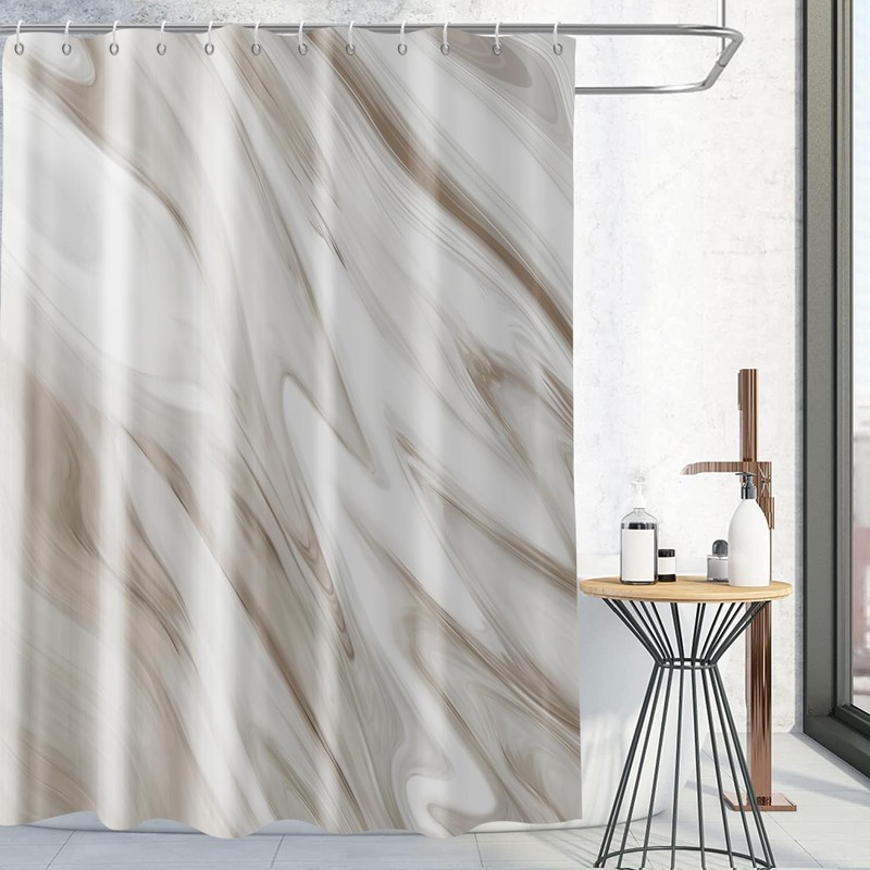 GCIREC Brown Marble Shower Curtain, Grey Brown Modern Abstract Wave