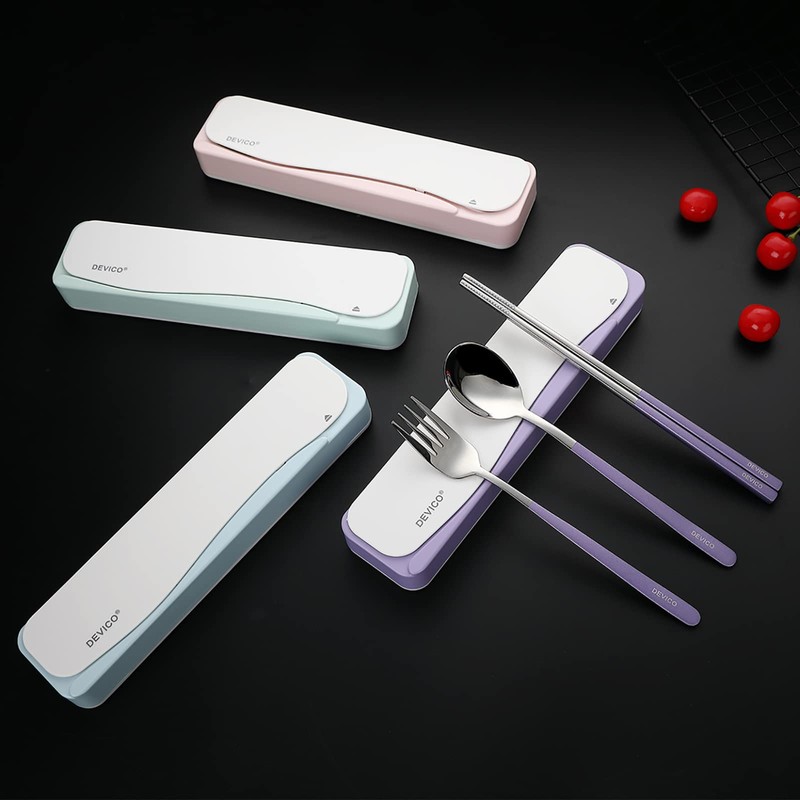 DEVICO Travel Utensils, Portable 18/8 Stainless Steel Silverware Flatware Set,
