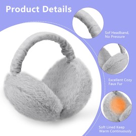 HAGOT Winter Ear Warmers, Winter Earmuffs, Plush Earmuffs, Warm Cold Protection, Cold Winter Accessories, Outdoor Ear Cups, Grey [burger style]