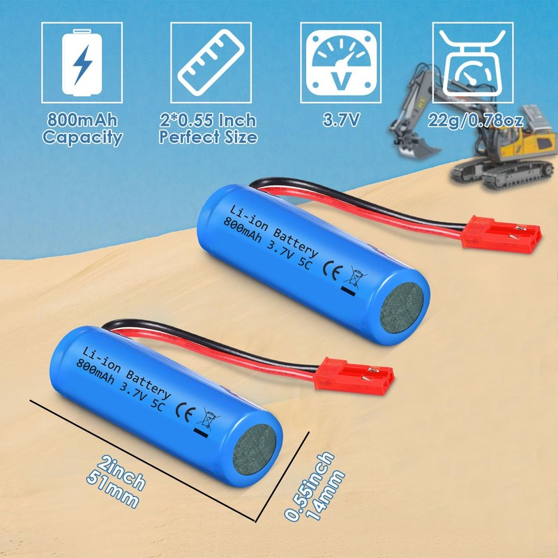 VICMILE 3.7V 800mah Li-ion Battery 2Pack with USB Chargers JST
