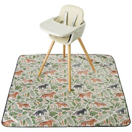 Little Malio Splash Mat for Under Highchair - Large 51” Non Slip Waterproof Washable Splat Mat - For Baby Toddler High Chair Weaning, Messy Arts Crafts & Play Sessions - Easy Clean (Jungle)