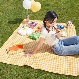 Best-Selling Large Plaid Waterproof Picnic Mat (Single Person) Picnic Mat M/Yellow Plaid 3ea