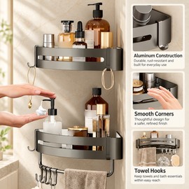 Aluminum Shower Caddy for Bathroom Storage – No-Drill Wall-Mounted Organizer for Shampoo, Shower Gel & Cosmetics