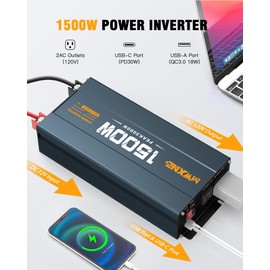 MWXNE 1500W Power Inverter, 12V DC to 120V AC Converter with Dual AC Outlets,QC3.0 18W USB and 30W Type-C, Car Inverter for Truck RV Home - Navy Blue/Black