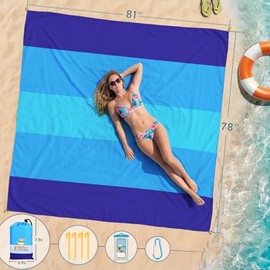 BYDOLL - Manta de playa de 198.12 x 205.74 cm, 4-7 adultos, de gran tamaño, ligera, impermeable, a prueba de arena, manta de picnic grande para viajes, camping, senderismo, picnic (198.12 x 205.74 cm,