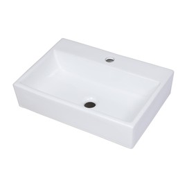 Logmey 20 In Wall Mount Bathroom Vessel Sink - Rectangle 20"x14" Inch Bathroom Vessel Sink Floating White Porcelain Ceramic Vessel Vanity Sinks Rectangle Art Basin with Faucet Hole