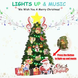 Venhoo Pop Up Christmas Cards with Lights and Music, 11 Inch Christmas Tree Design, 3D Musical Popup Greeting Card for Christmas Holiday with Envelop & Note Card, Playing-We Wish You a Merry Christmas