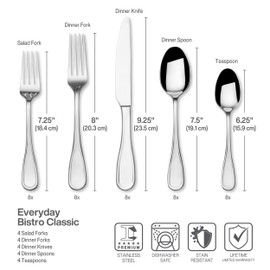 Fitz & Floyd Fitz and Floyd Everyday Bistro Classic Silverware 20 piece service for four, Gray, (5286222)