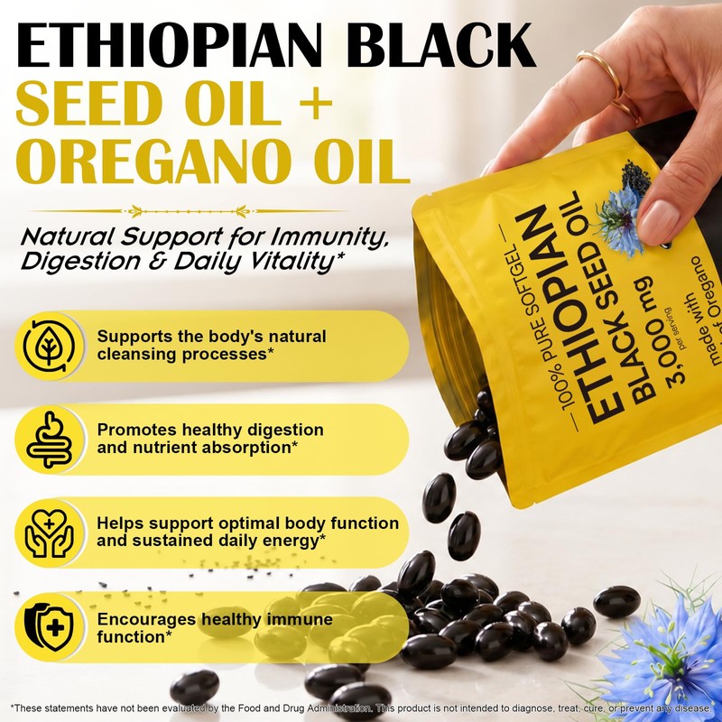ROWKDRKB Ethiopian Black Seed Oil Capsules 3,000mg, 240 Softgels