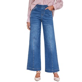 GRAPENT Women Work Jeans Casual Outfits High Waisted Wide Leg Denim Jean Pants Office Stretchy Work Jeans for Women Color Classic Blue Size L Large Size 12-14