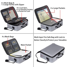 ROLOWAY Fireproof Document Bag (17 x 11.8 x 5 inch) with Lock, Fireproof Document Safe Organizer, Fireproof File Storage Bag, Fireproof Bag with Multi-Layer Portable File Organizers for Travel (Gray)