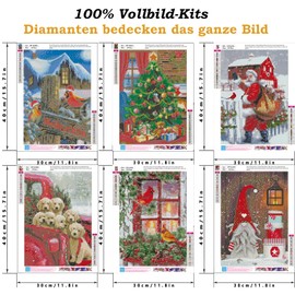 UNIQUORS 5D Diamond Painting Set, 6 Pack DIY Diamond Painting Children Christmas Gnome Dog, Diamond Painting Santa Claus, Crystal Rhinestone Embroidery Bird Adult for Home Wall Decor (30 x 40 cm)