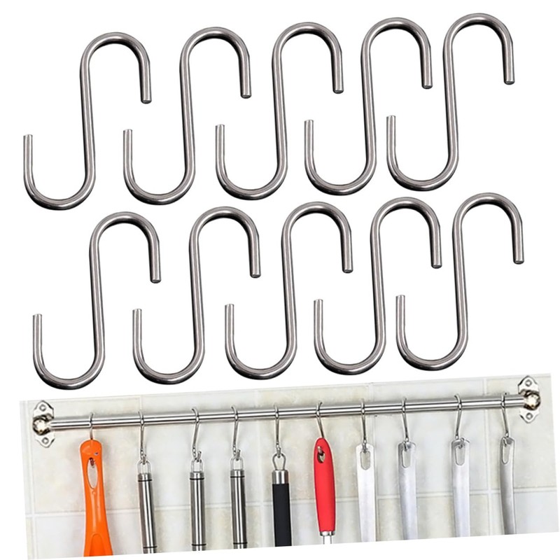 BUGUUYO 10pcs Stainless Steel S Hooks Hanging Hooks for Kitchenware