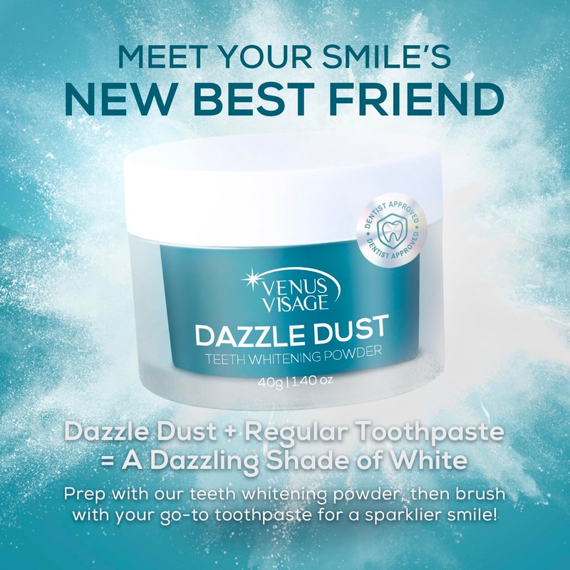 Venus Visage Dazzle Dust Teeth Whitening Powder - Enamel-Safe Toothpaste