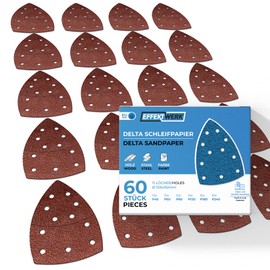EffektWerk Delta Sandpapers (60 Pack 11 Holes) 105x152mm Triangular Sanding Pads for Mouse Sanders Multiple Grits (40, 60, 80, 120, 180, 240)