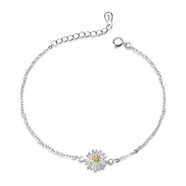 AREUM Women's Daisy Bracelet, White Silver Color, Floral Pattern, Chain, Thin Point, Orchan, Stylish, Popular Accessory