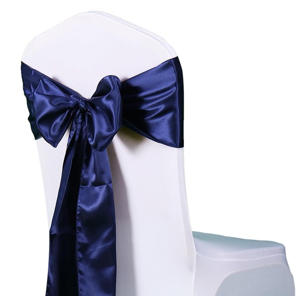 WENSINL Pack of 50 Wedding Satin Chair Sashes Navy Bows
