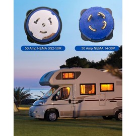 Upgraded L14-30P to SS2-50R RV Generator Adapter, 30A 4 Prong Twist Lock Generator to 50A Marine Shore Power Adapter with Locking Ring for RV Camper Generator Marine Power