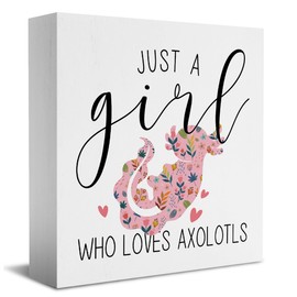 Funny Axolotl Sign Desk Decor Wooden Box Sign Axolotl Gifts Axolotl Stuff Decor Wood Block Plaque Box Sign for Women Girls Kids Room Bathroom Shelf Table Decoration Just A Girl Who Loves Axolotls