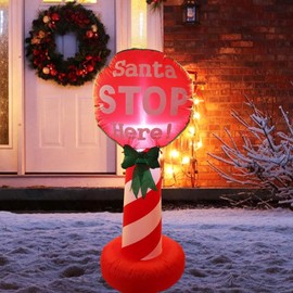 Vigdur 4FT Christmas Inflatables Decorations, Santa Stop Here Sign Blow up Christmas Yard Decorations with LED Lights for Xmas Holiday Party Indoor Garden Patio Display