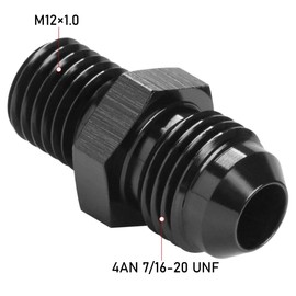 Podavelle Metric M12x1.0 to 4AN Male Flare Adapter Fuel Fitting Straight Aluminum Black, Pack of 2