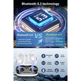 Wireless Earbuds, 60H Playback Bluetooth 5.3 Headphones,Noise Cancelling Wireless Headphones with LED Battery Display, Mics Clear Call, IPX7 Waterproof Bluetooth Earbuds for Workout Sports (WHITE)