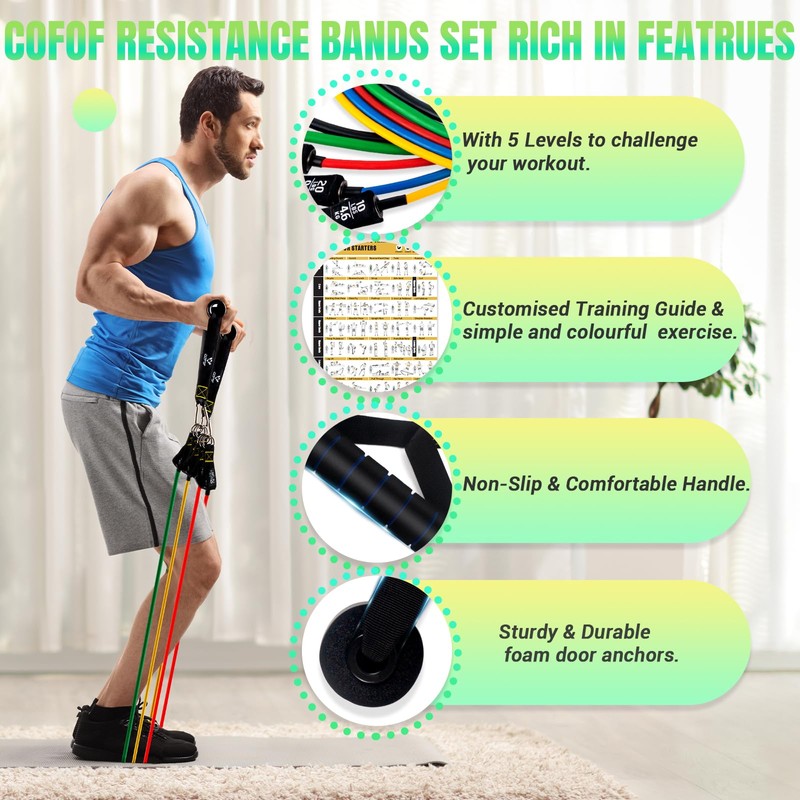 Resistance Bands Set with Yellow Handles, Exercise/Workout/Fitness Bands with Door
