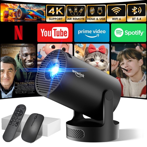 Mini Projector Supports 4K 1080P, Portable Projector with WiFi 6