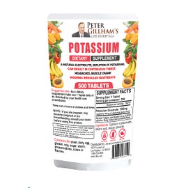Peter Gillham’s Life Essentials Potassium Gluconate tablets 595mg, 500 Tablets, Support Electrolyte Balance, Made in USA (Package May Vary)