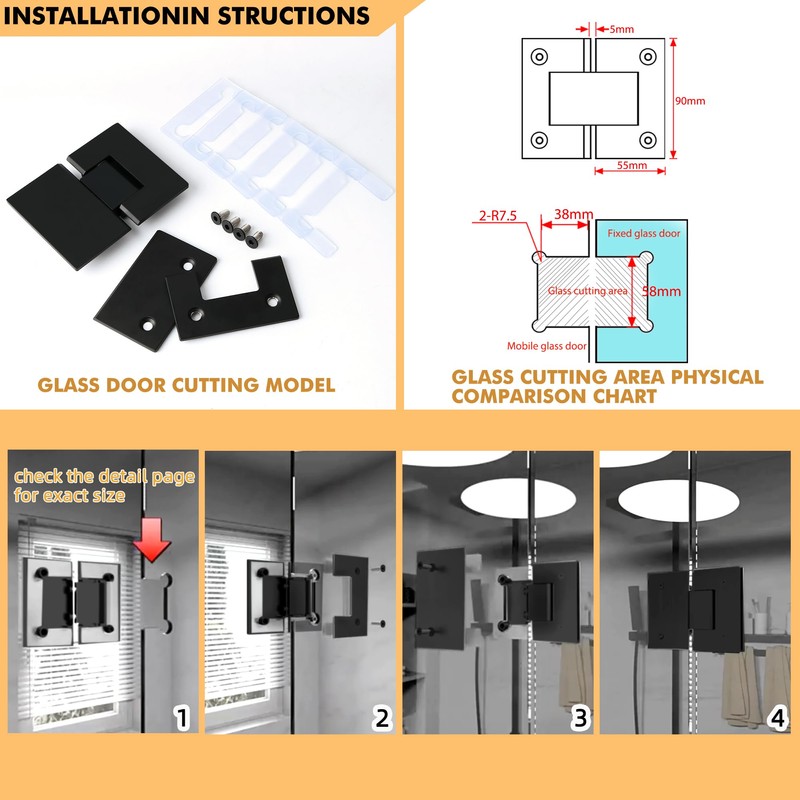 Alise Glass Shower Door Hinges, 180 Degree Shower Door Hinges